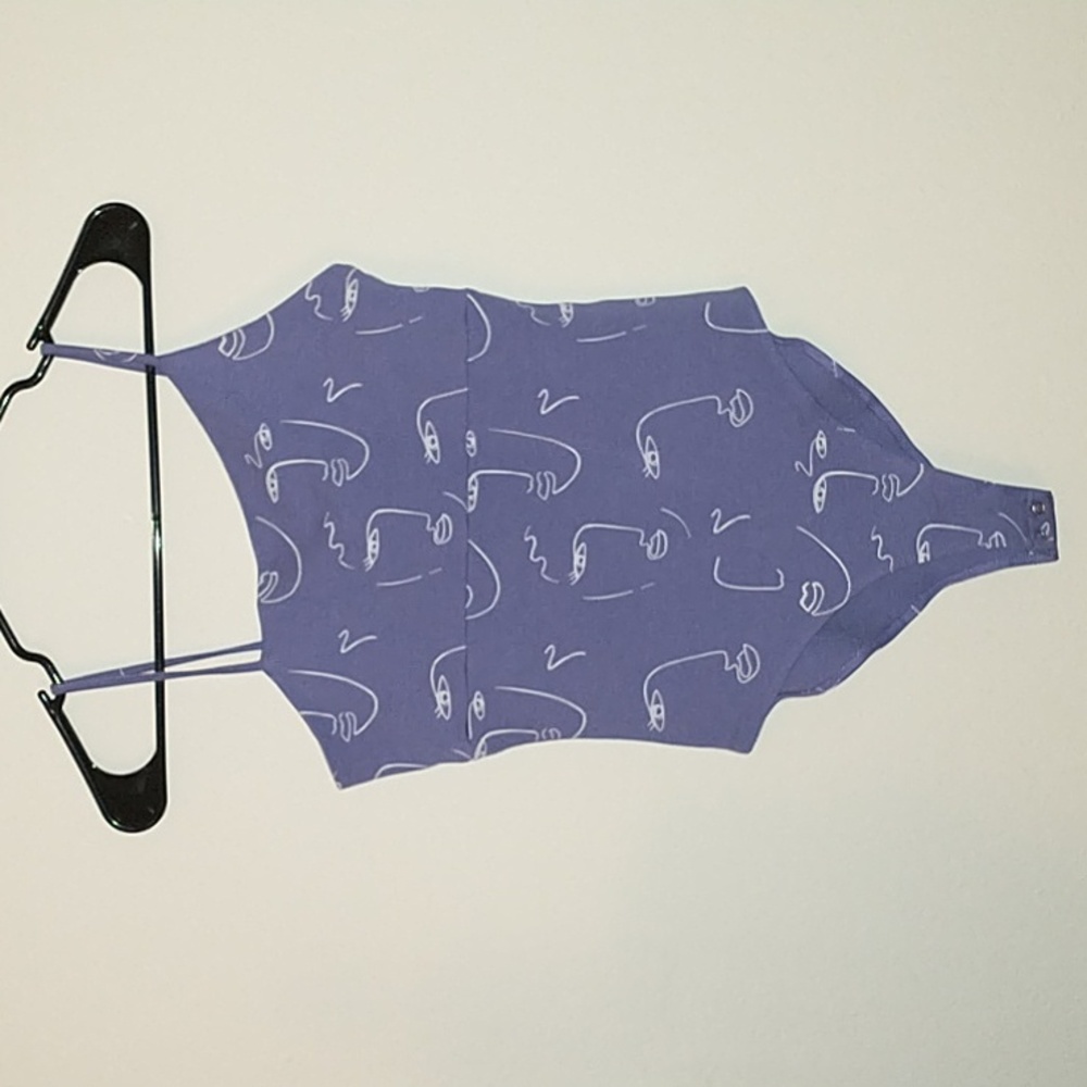 Abstract Face Print Bodysuit_Asymetrical Neck
